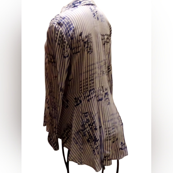 Chico’s - NWT- HI/Lo,  Long Sleeve Blue White Stripe Print Peplum Shirt, Size- 1 - Picture 5 of 13